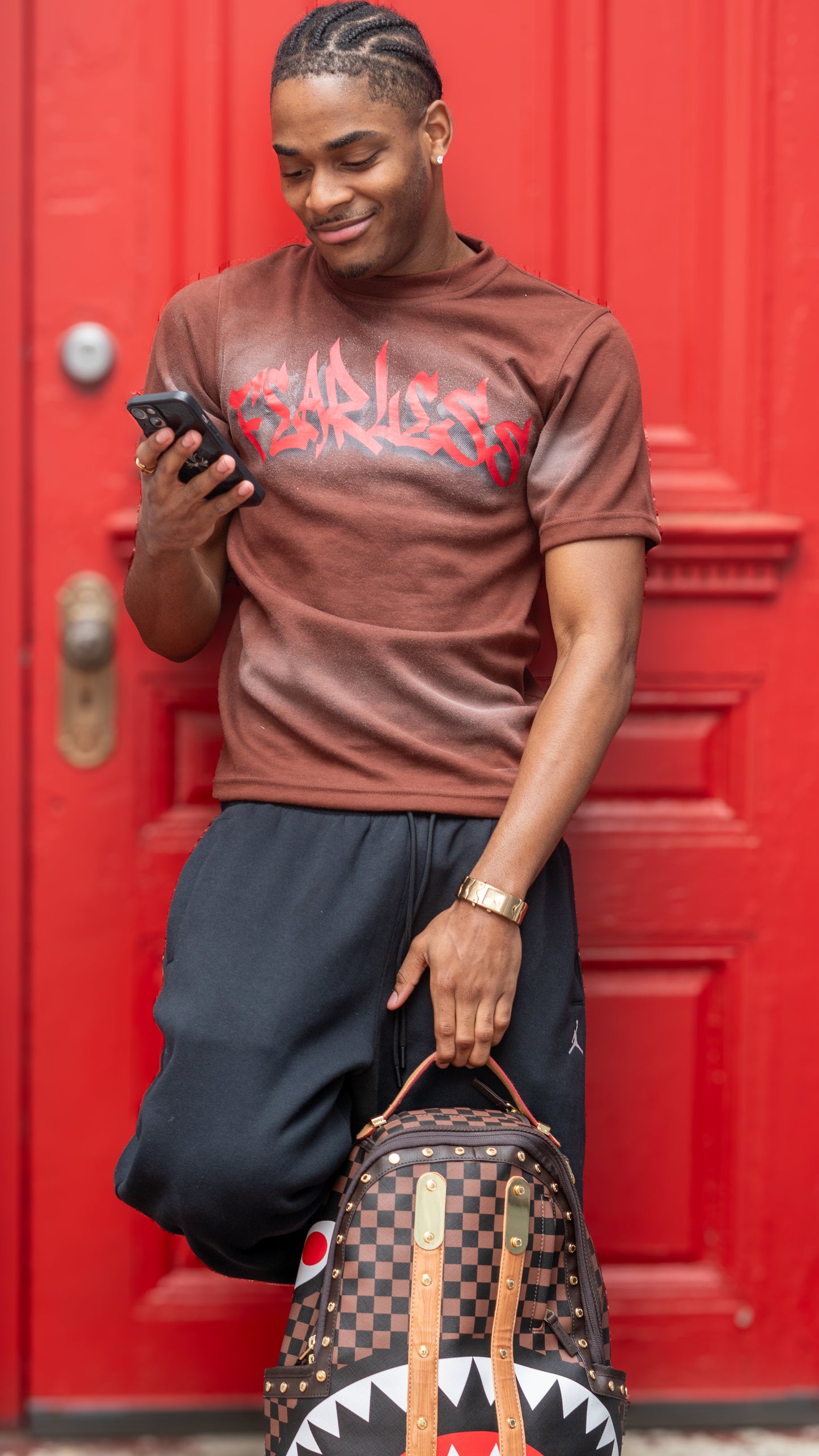 Fearless Brown Graphic Tee (Red Logo)